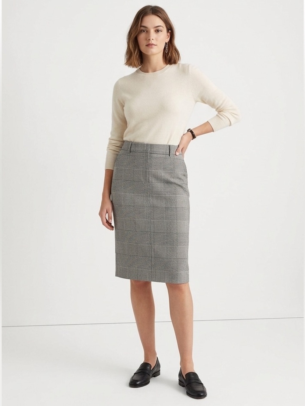 Melanie Lyne Houndstooth Pencil Skirt Size 10 Preppy Academia Plaid Office